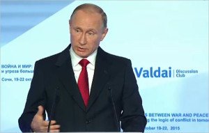 President Vladimir Putin speaking at Valdai Discussion Club conference on Oct 22, 2015 (screenshot from website of President of Russia)