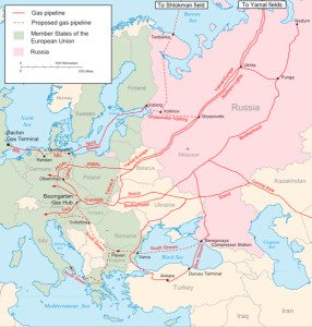 Existing and proposed gas pipelines from Russia to Europe, image by Samuel Bailey, Wikicommons