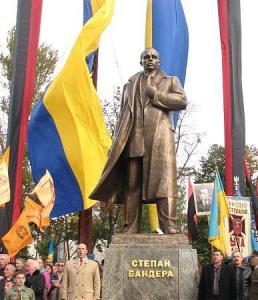 Unveiling of monument to Nazi collaborator Stepan Bandera in Lviv, western Ukraine in 2007, image from Shutterstock