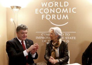 Lagarde, head of the International Monetary Fund (IMF) meets with Ukrainian President Poroshenko in the Swiss mountain resort of Davos