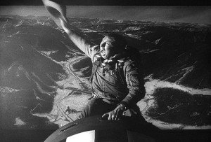 Actor Slim Pickens as 'Major T.J. King Kong' rides the bomb to nuclear nirvana near the end of Stanley Kubrick's classic 1964 film, 'Dr. Strangelove'