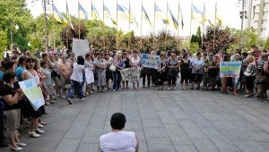 Wives and mothers protesting in Ukraine in the summer of 2014 against the harsh terms of military service of their menfolk