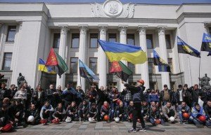 Miners protest in from of Verkovna Rada (Parliament) in Kyiv, April 2015, (Roman Pilipey, TASS)