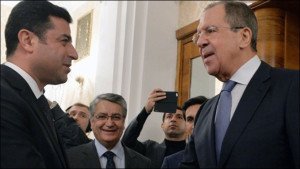 Leader of Turkey People's decmoratic Party, Demirtas Selhattin, meets Russian Foreign Minister Sergei Lavrov in Moscow on Dec 23, 2015