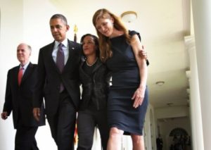 President Obama at the White House with National Security Adviser Susan Rice and Samantha Power (right), his UN ambassador (White House photo by Pete Souza)