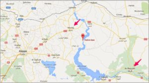 Map showing Manbij region of Syria near Turkish border
