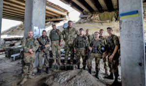 Ukrainian President Petro Poroshenko visits front line of fighting in Donbass, in Peski, Donesk on June 24, 2016 (photo by Ukrainian president press service)