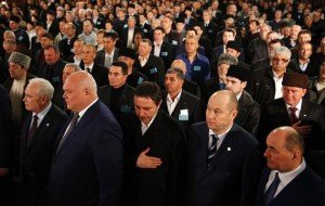 Delegates attend Kurultai assembly of Crimean Tatars in Bakhchisaray, Crimea in March 2014, photo by Yannis Behrakis, Reuters