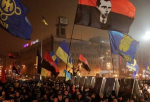 Torchlight procession in honor of the 106 anniversary of the birthday of Stepan Bandera, Kiev, Jan. 1, 2015. (All-Ukrainian Union CC BY 3.0, Wikimedia Commons)